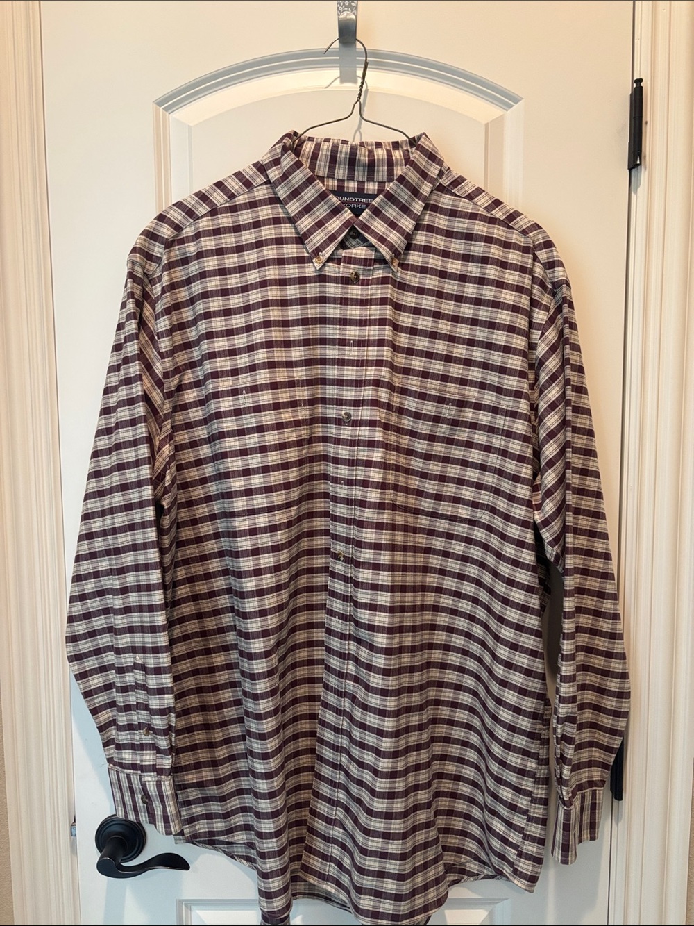Cotton Maroon and Cream Plaid Long-Sleeve Button-Down Shirt